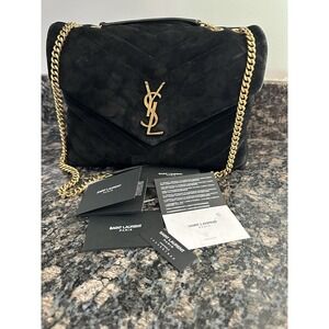 Yves Saint Laurent LouLou Matelassé Chevron Suede Shoulder Medium. YSL.